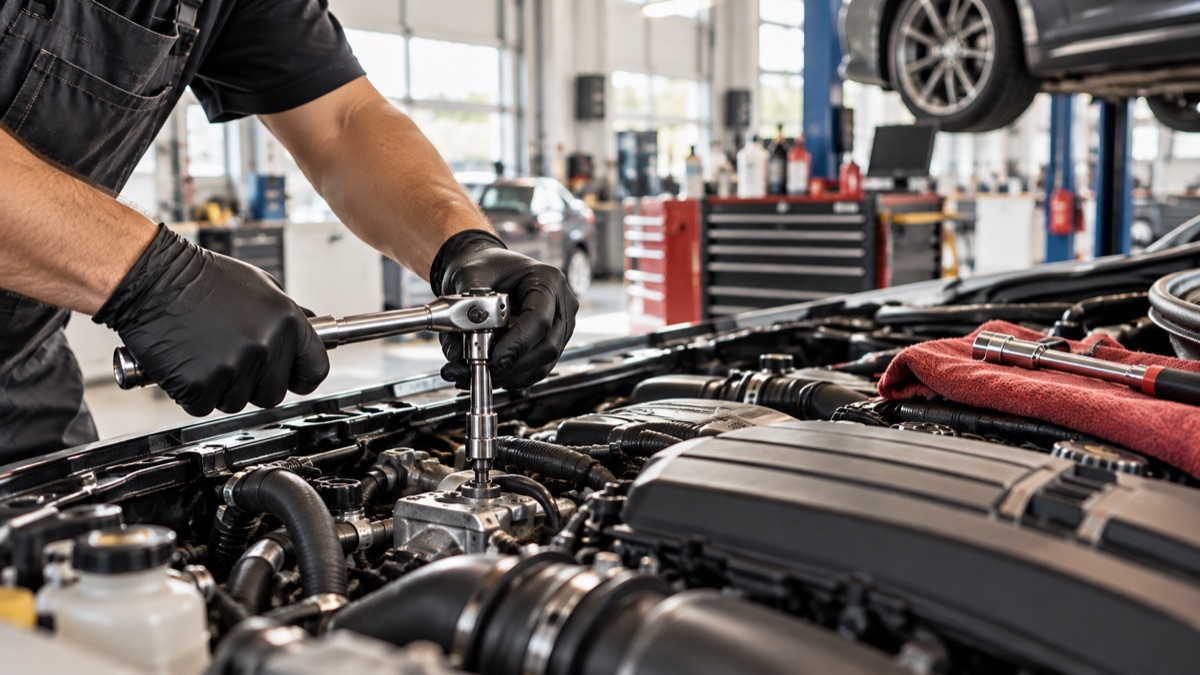 Mechanic working on a vehicle